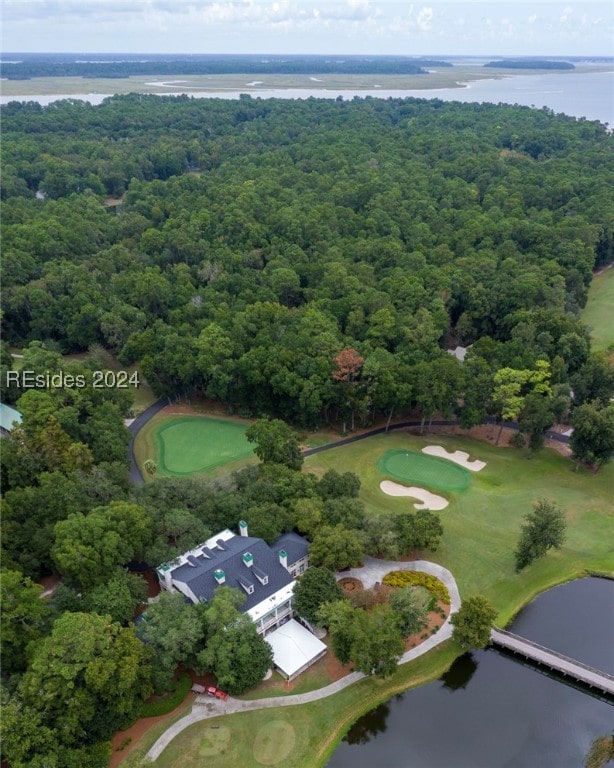 aerial view with a water view