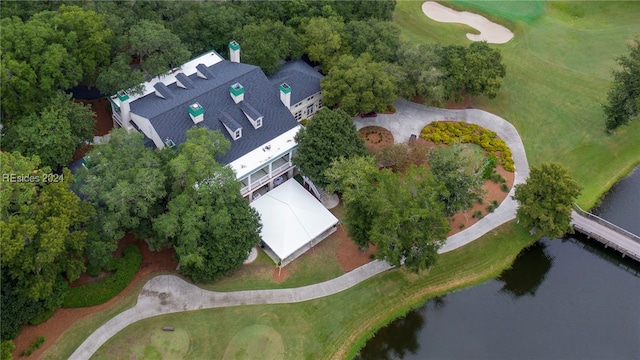 bird's eye view featuring a water view