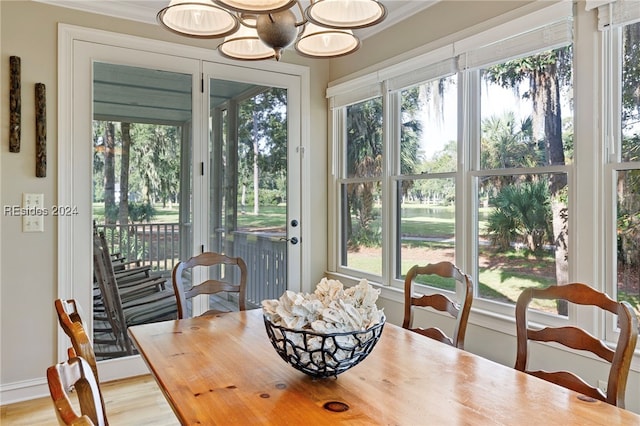 dining space with light wood-type flooring