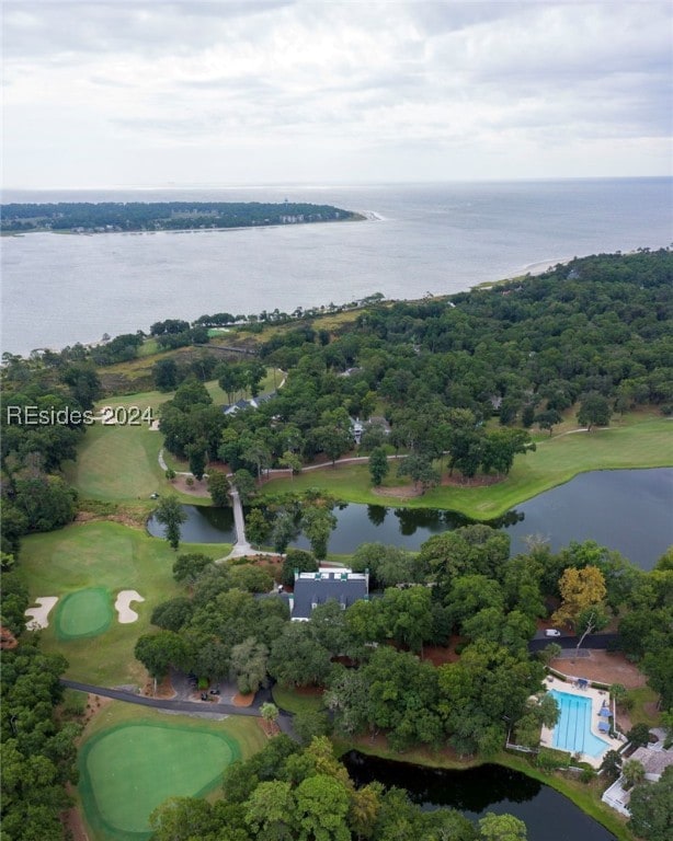 bird's eye view featuring a water view