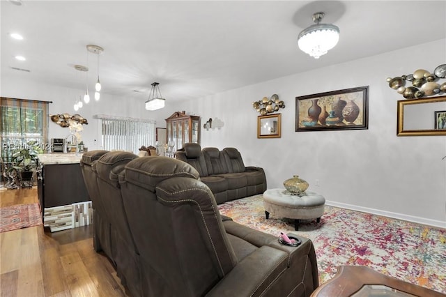 living room featuring dark hardwood / wood-style flooring