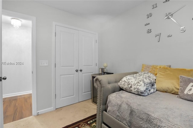 carpeted bedroom featuring a closet