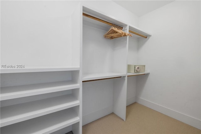 spacious closet featuring light carpet