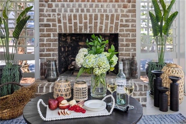 room details with a brick fireplace