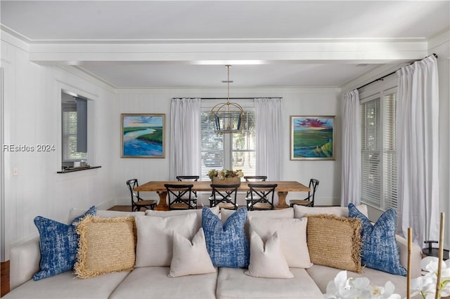 living room featuring ornamental molding