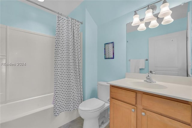 full bathroom with vanity, toilet, and shower / bath combo