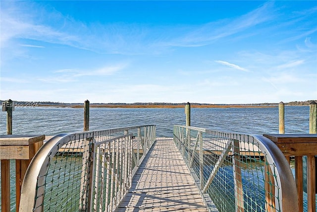 dock area with a water view