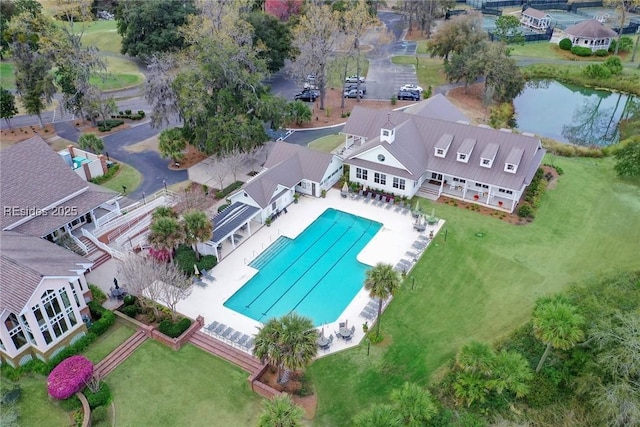 bird's eye view featuring a water view