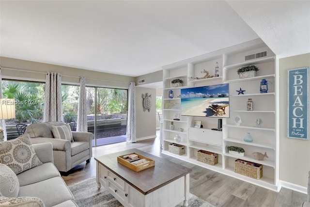 living room with light wood-type flooring