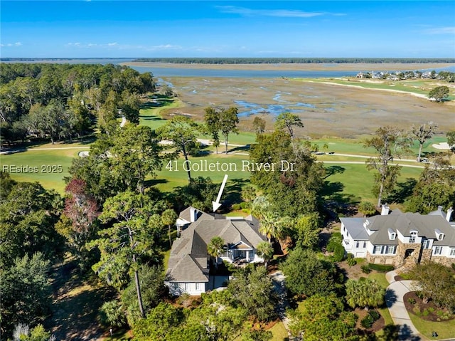 aerial view with a water view