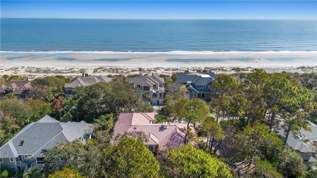 aerial view with a view of the beach and a water view