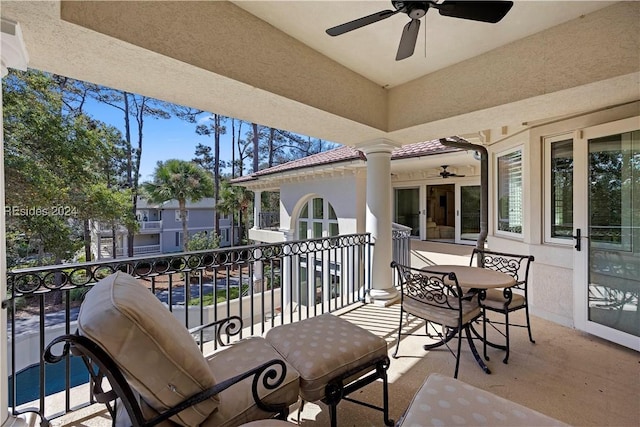 balcony with ceiling fan