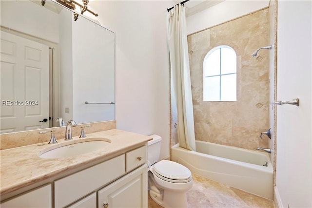 full bathroom with tile patterned floors, vanity, toilet, and shower / tub combo