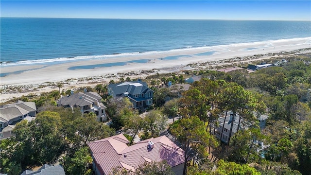 aerial view with a view of the beach and a water view