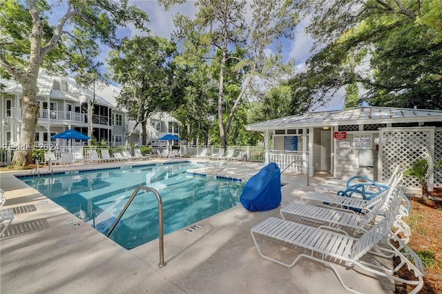 view of swimming pool featuring a patio