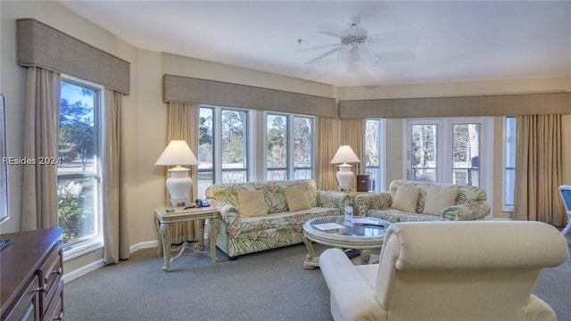 carpeted living room featuring a wealth of natural light