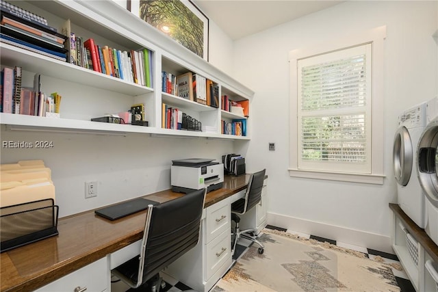 home office featuring independent washer and dryer