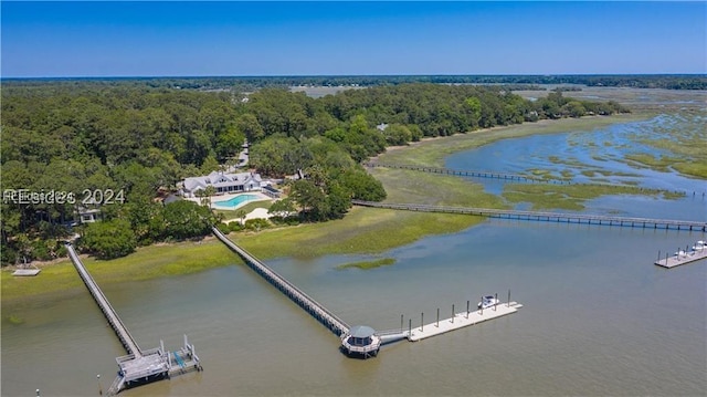 aerial view with a water view