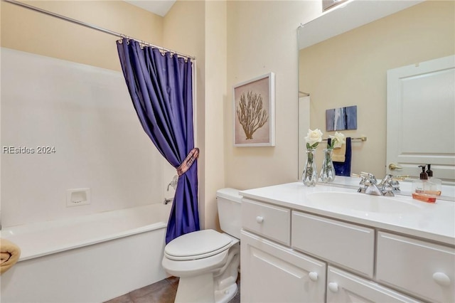 full bathroom featuring vanity, toilet, and shower / tub combo