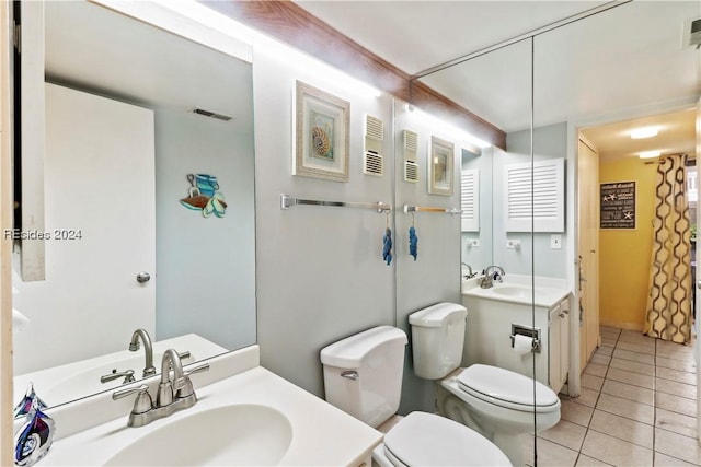 bathroom with vanity, tile patterned floors, and toilet