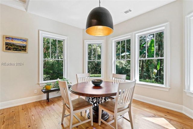 dining room with plenty of natural light and light wood-type flooring