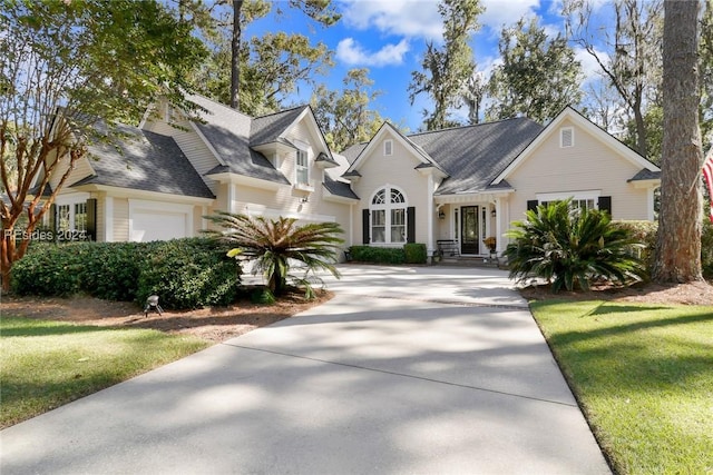 view of front of house featuring a garage and a front lawn