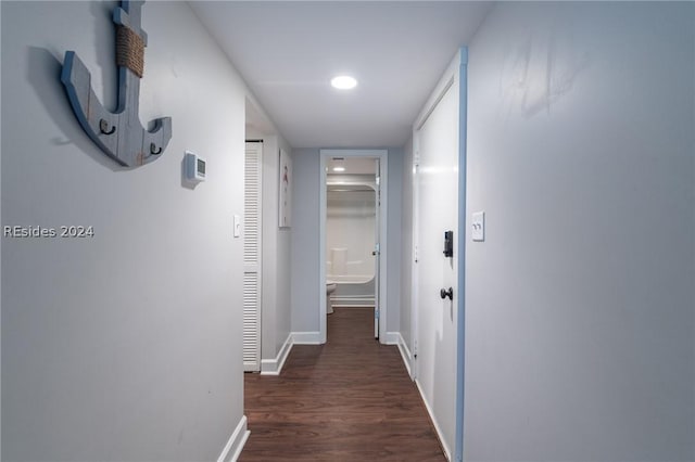 hallway featuring dark wood-type flooring