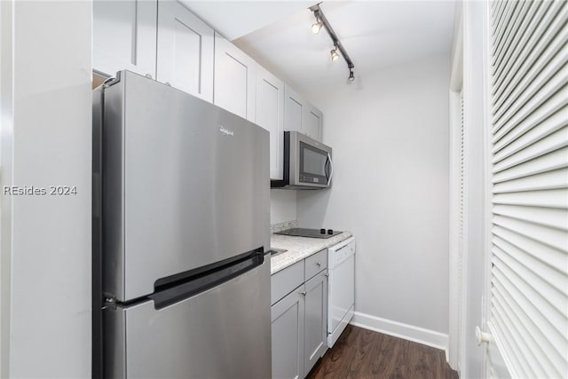 kitchen with stainless steel appliances and dark hardwood / wood-style floors