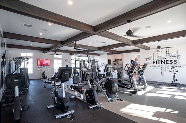 gym with ceiling fan