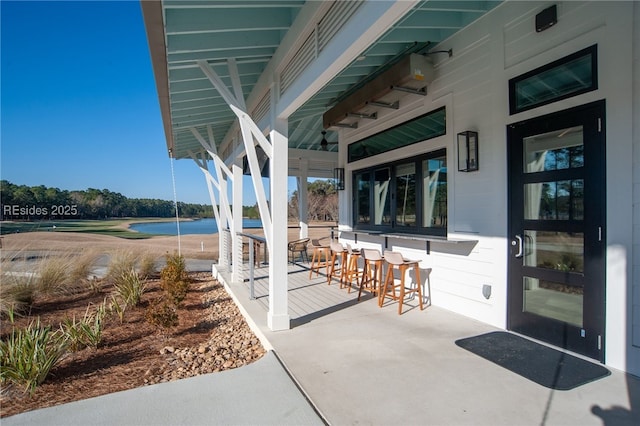 view of patio / terrace featuring a bar