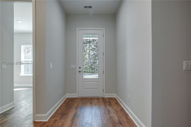 doorway featuring dark hardwood / wood-style floors