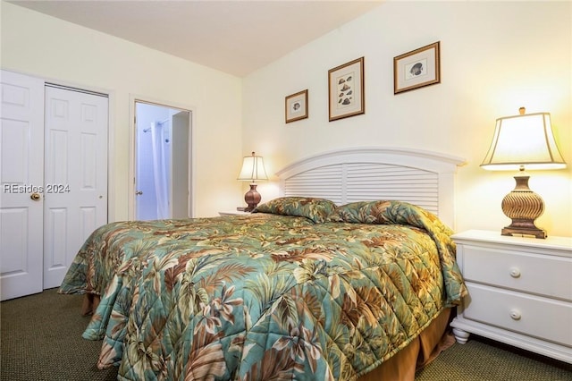 bedroom with carpet floors and a closet