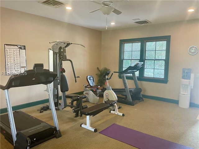 exercise area featuring ceiling fan