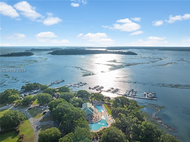 aerial view with a water view