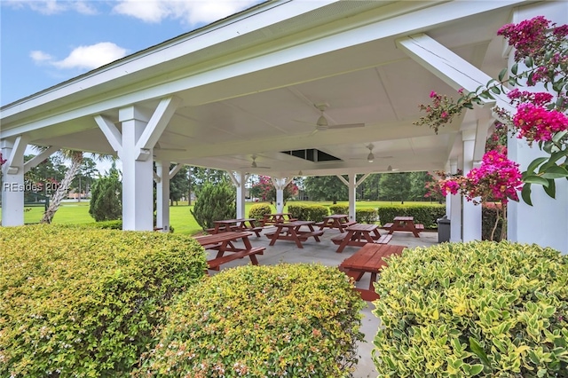 view of patio / terrace with a gazebo and ceiling fan