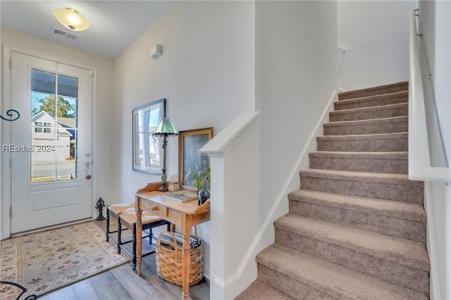 foyer entrance with wood-type flooring