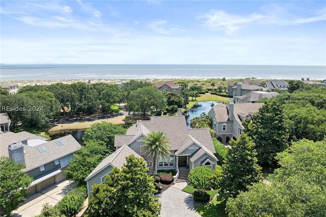 aerial view with a water view