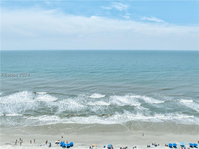 property view of water featuring a beach view