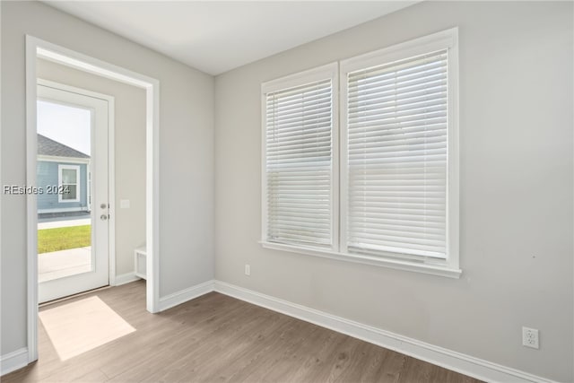 empty room with a healthy amount of sunlight and light hardwood / wood-style flooring