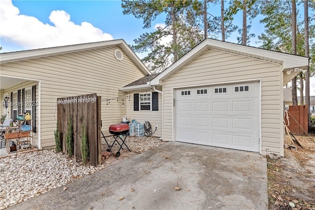 exterior space featuring a garage