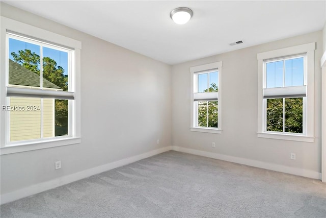 unfurnished room with light colored carpet