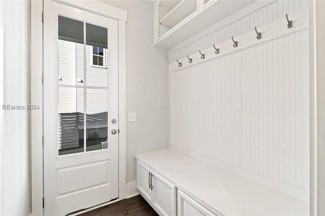 mudroom with dark wood-type flooring