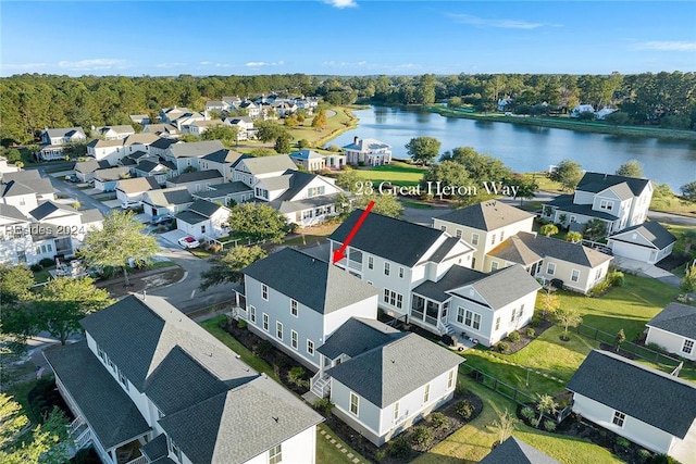 aerial view with a water view