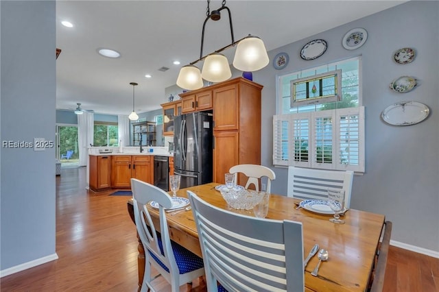 dining space featuring light hardwood / wood-style flooring