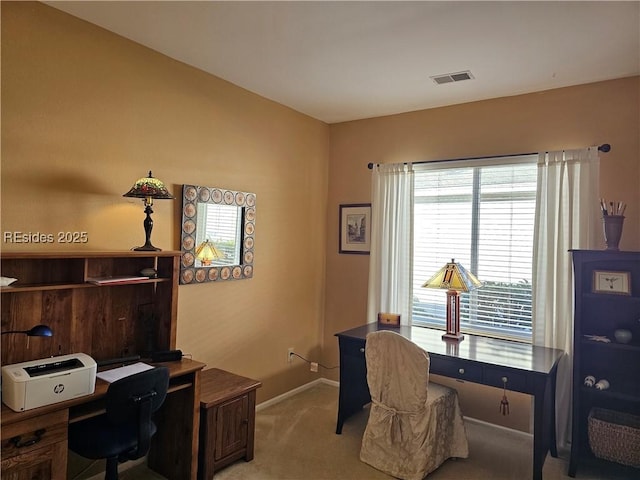 view of carpeted home office