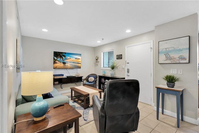 living room featuring light tile patterned floors