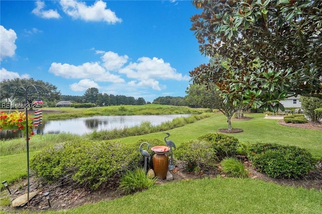 view of yard with a water view