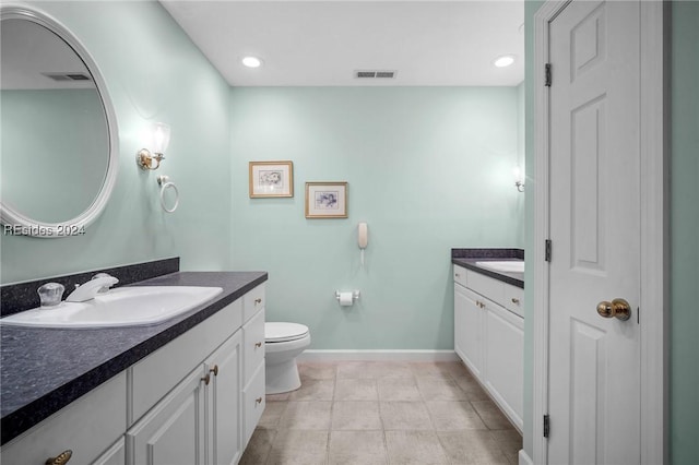 bathroom with vanity, toilet, and tile patterned flooring