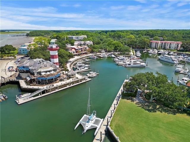 bird's eye view featuring a water view