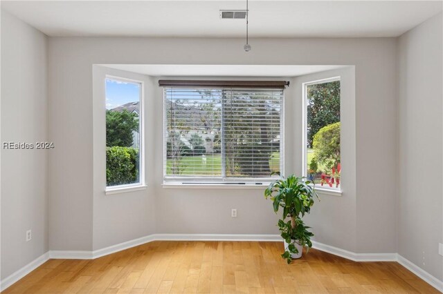 spare room with light hardwood / wood-style floors